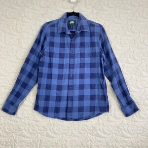 Roots Canada Mens Blue Buffalo Plaid Flannel Shirt Cotton Button Down Sz Small